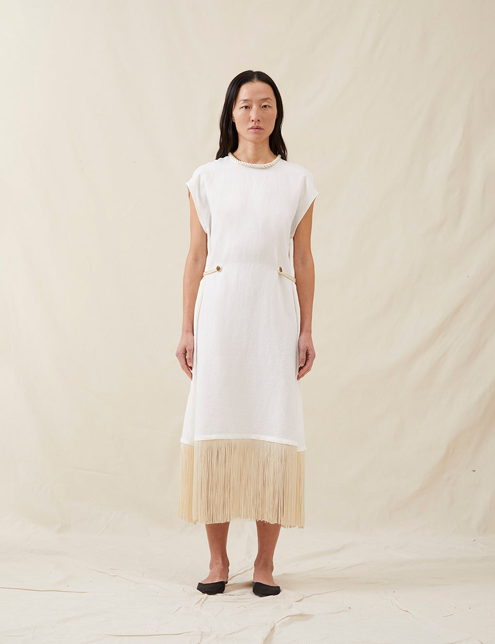 Attersee Linen Fringe Dress Oyster - Size 3 - Size L Attersee Linen Fringe Dress Oyster - Size 3 - Size L