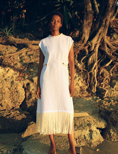 Attersee Linen Fringe Dress Oyster - Size 3 - Size L Attersee Linen Fringe Dress Oyster - Size 3 - Size L