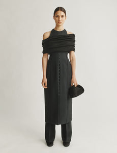 knee length dresses for ladies Attersee Albers Dress in Structured Wool-Silk Black