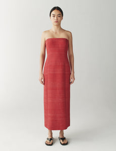 red linen strapless dress Mia Strapless Linen Dress