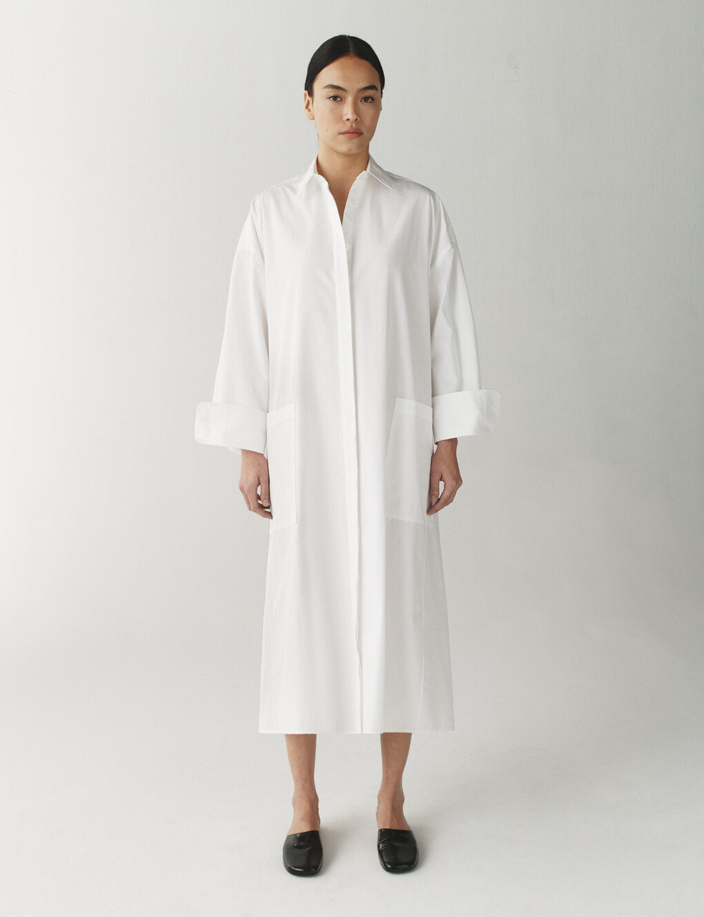 The Draped Back Shirtdress in Slub Cotton Poplin by Attersee