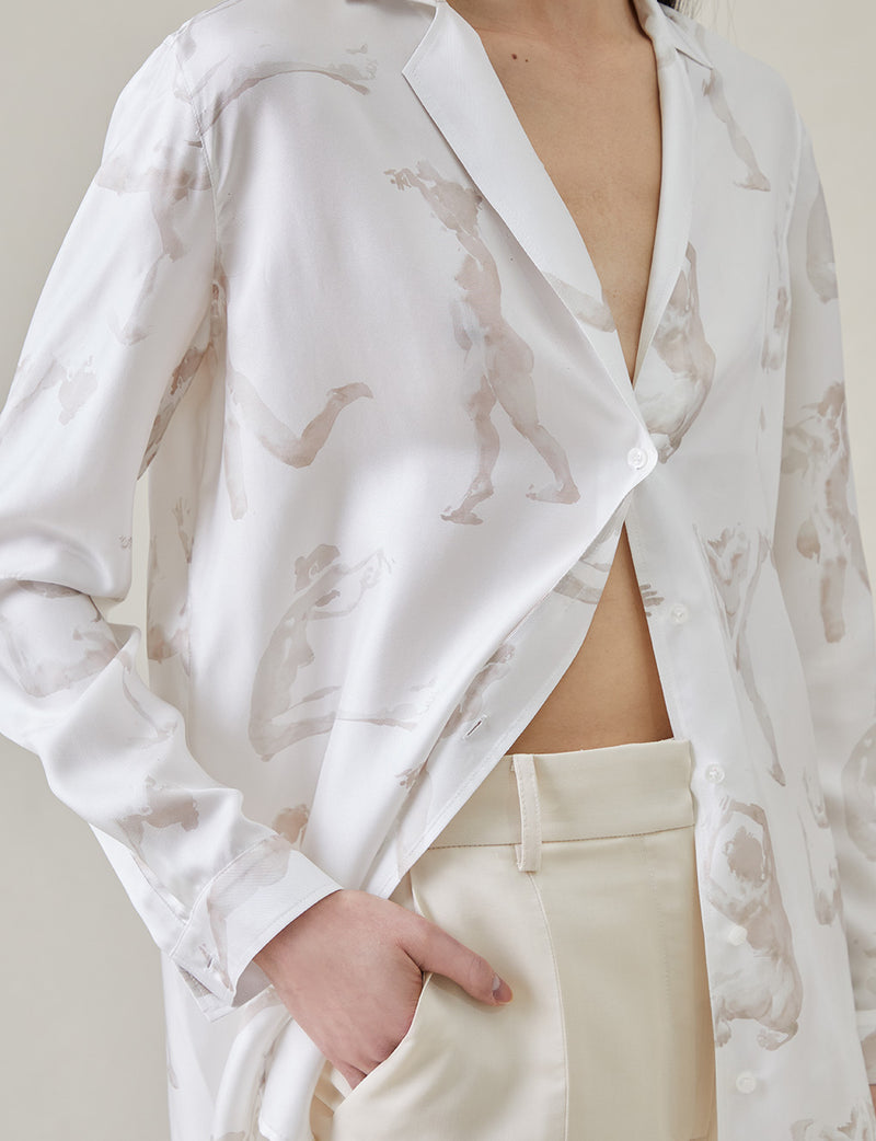 The Silk Pajama Top with Painted Figures