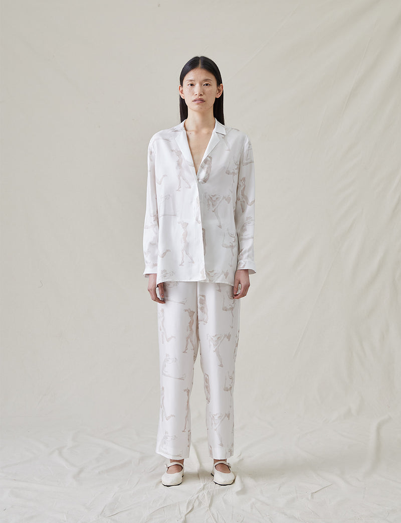 The Silk Pajama Top with Painted Figures