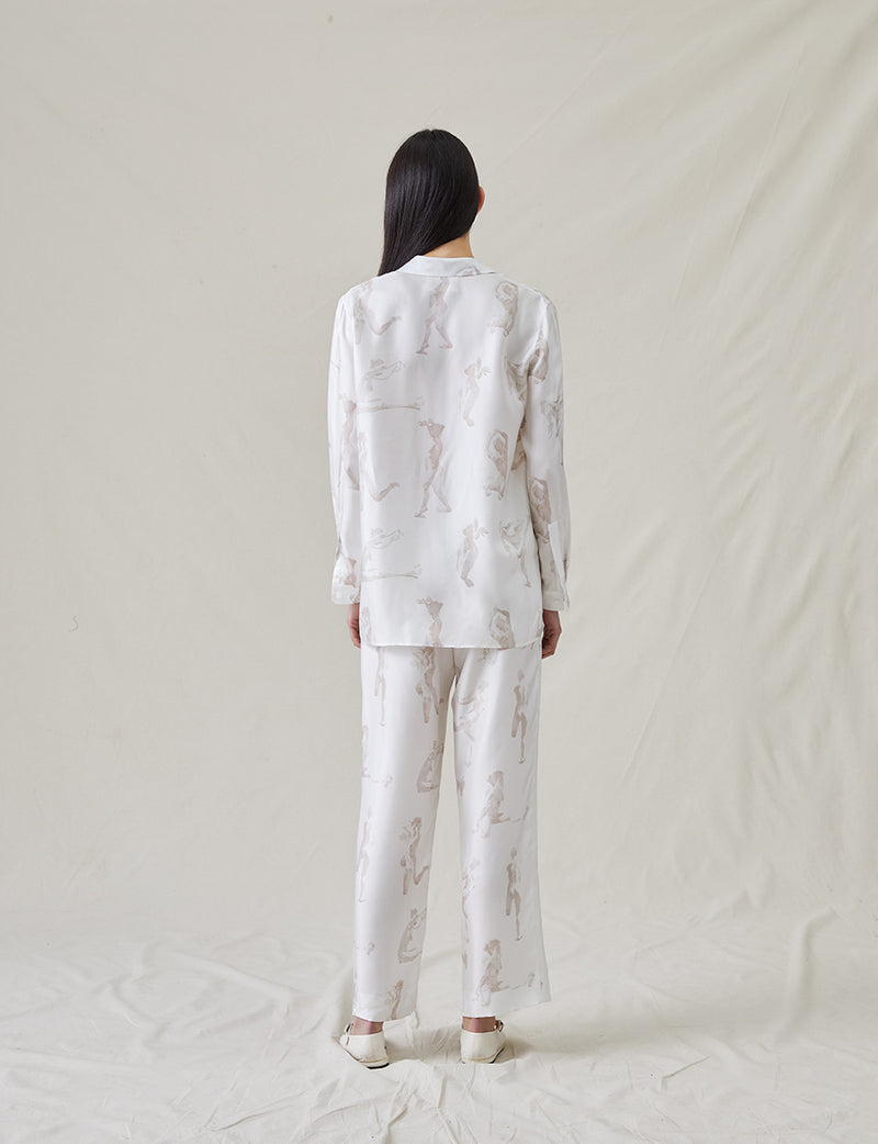 The Silk Relaxed Pants with Painted Figures