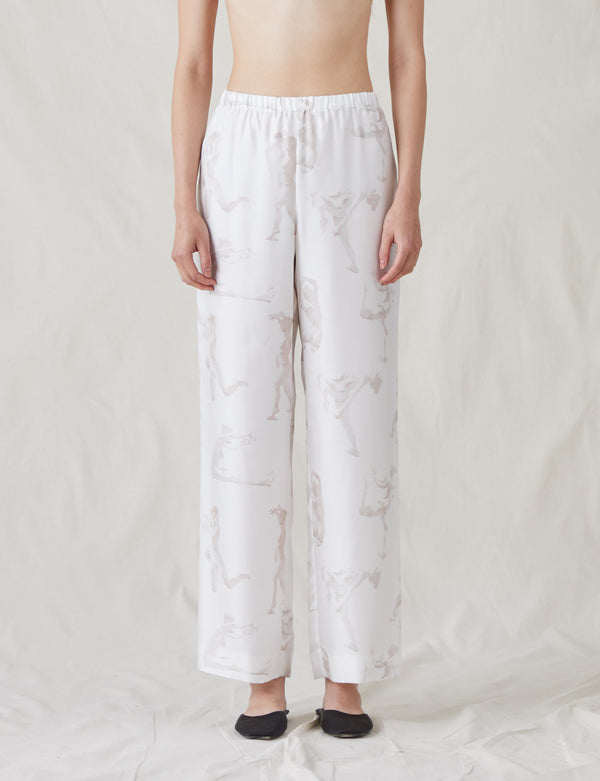 The Silk Relaxed Pants with Painted Figures