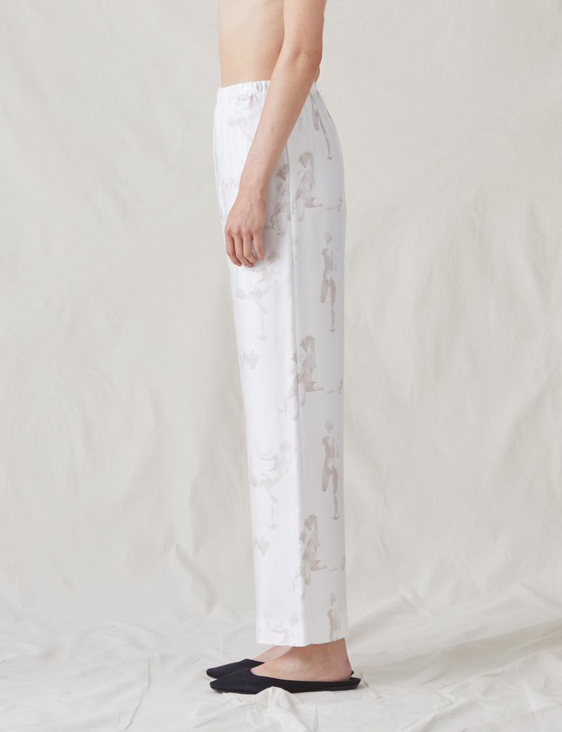 The Silk Relaxed Pants with Painted Figures