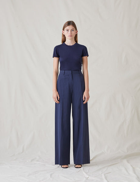 Slim satin trousers - Navy blue - Ladies | H&M IN