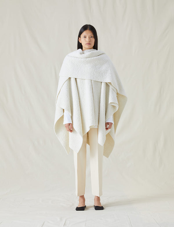 The Boucle Poncho with Detachable Scarf